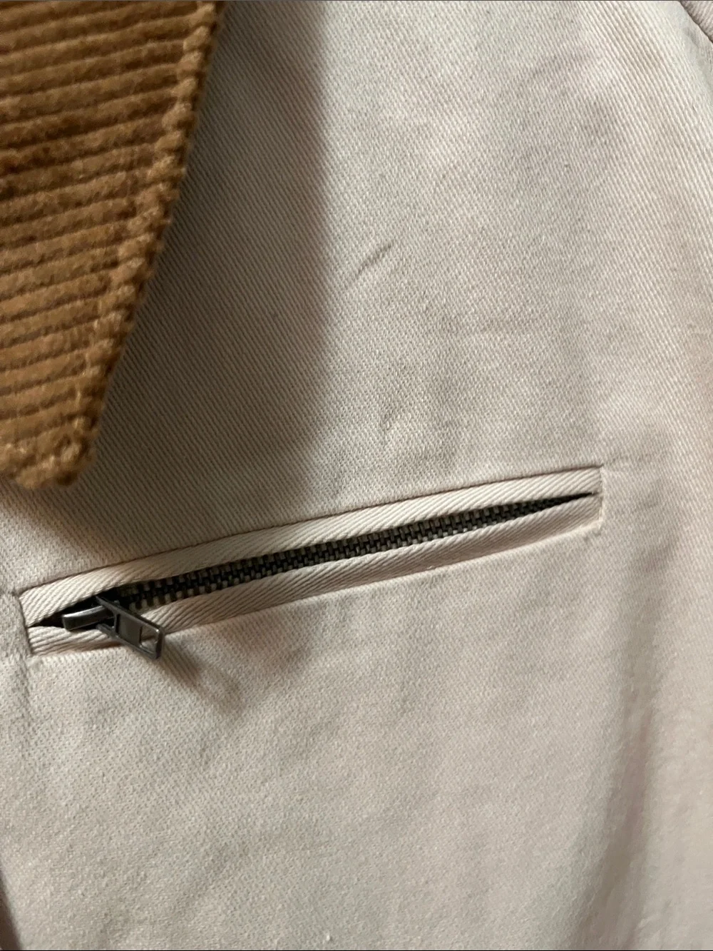 Sage The Label Cream Zip-Front Jacket w/ Brown Corduroy Collar Womens Small NWT